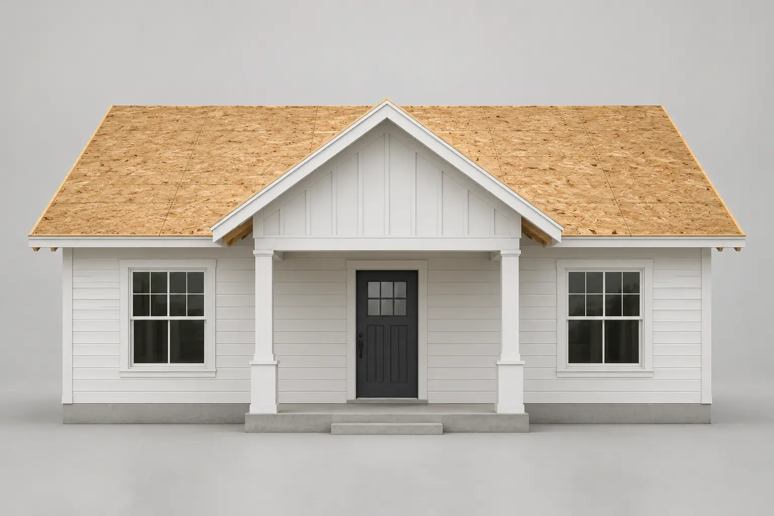 Gable roof with exposed wood decking